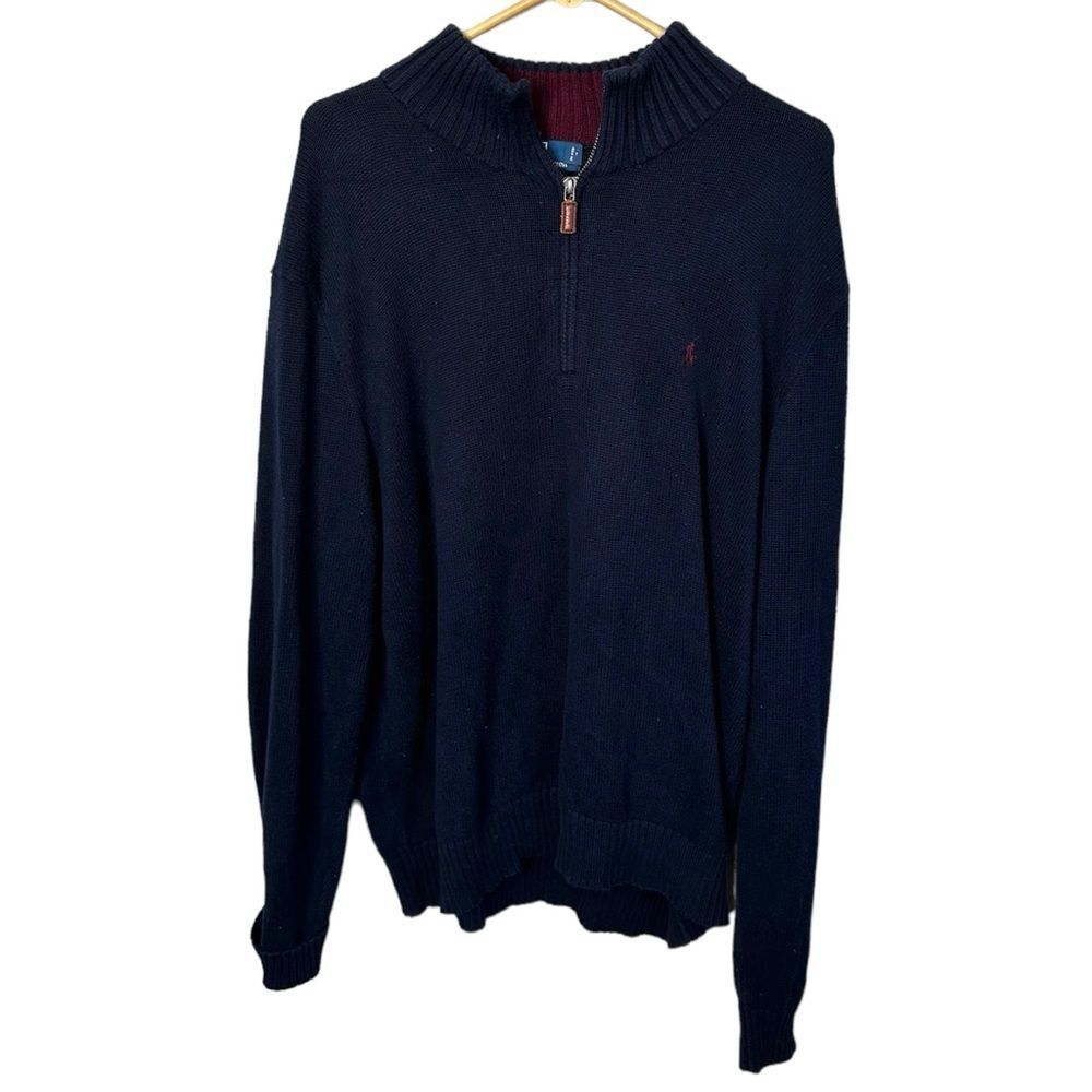 Polo by Ralph Lauren quarter zip neck sweater Navy blue size XL 100% cotton